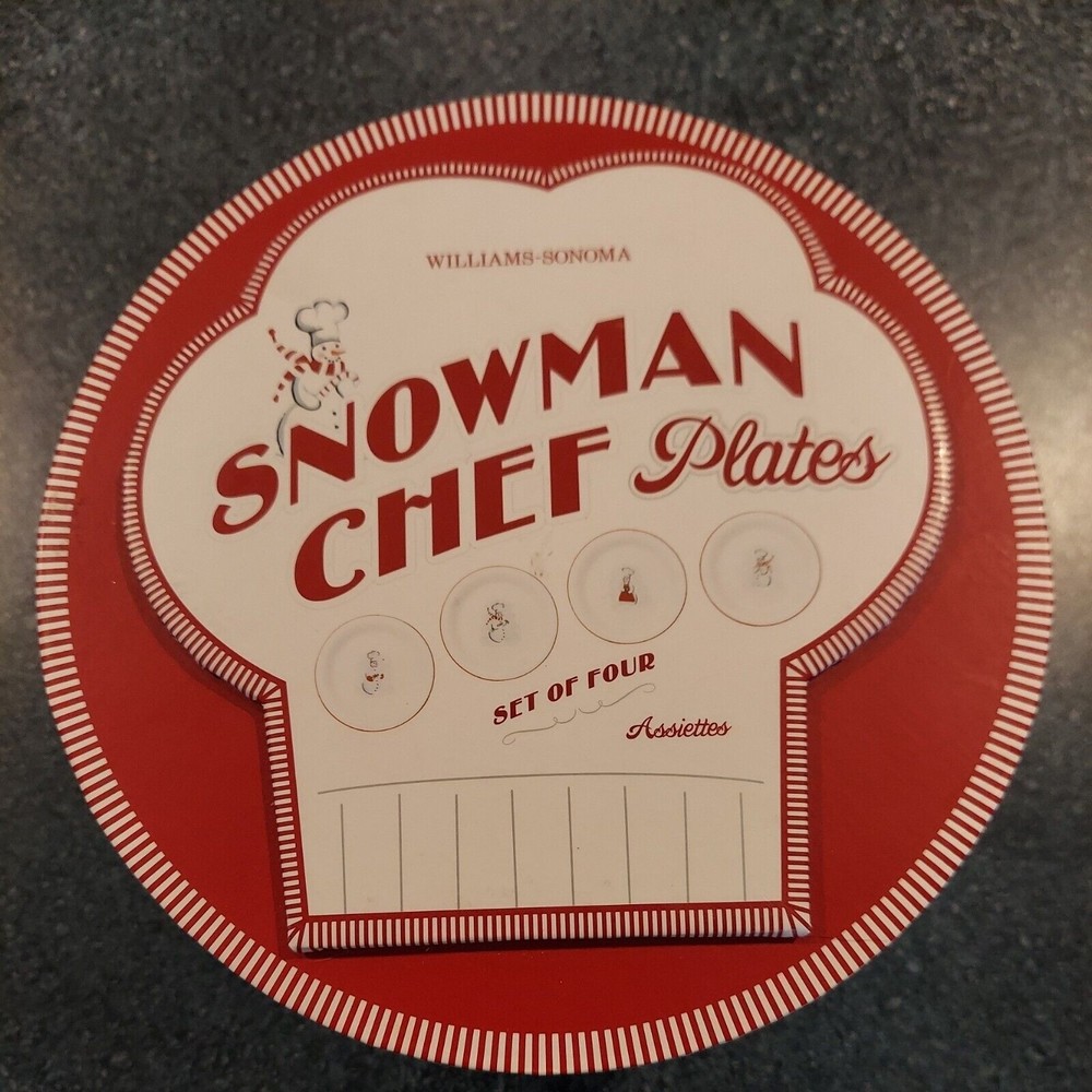 Set Of 4 Williams Sonoma Snowman Chef Dessert Plates New In Box